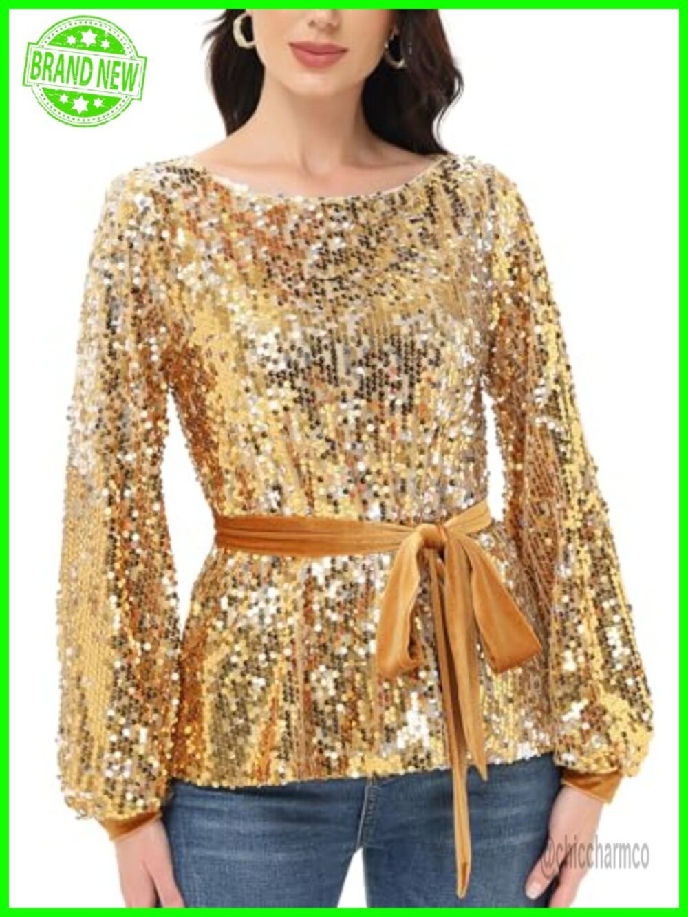 Anna-Kaci Sequin Crew Neck Long Sleeve Tunic Top Pullover Sweatshirt